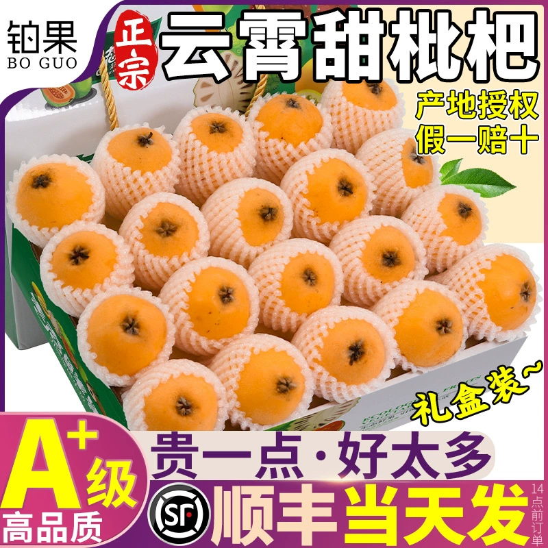 Подарочная коробка SF Express 2.5kg Zhangzhou Yunxiao Loquat Свежие фрукты Сезонные свежие целые коробки Сладкие свежесобранные.