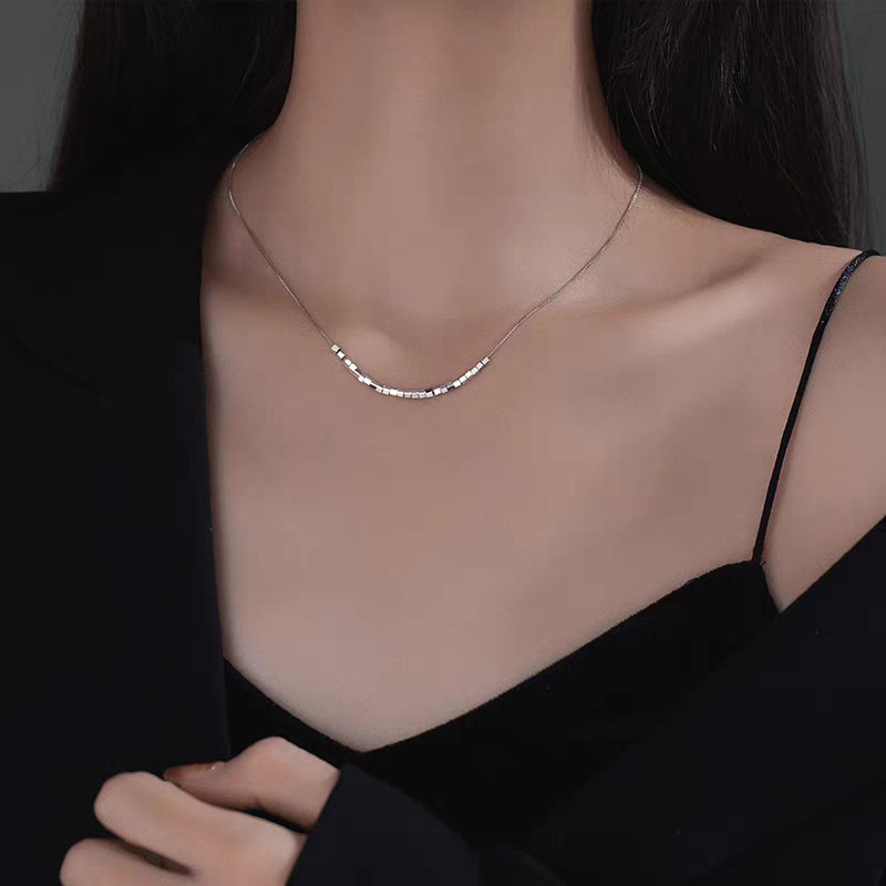 S925 スターリングシルバーリボンウォータードロップジルコンネックレス女性のニッチデザインハイエンド韓国インライト高級鎖骨チェーン|undefined