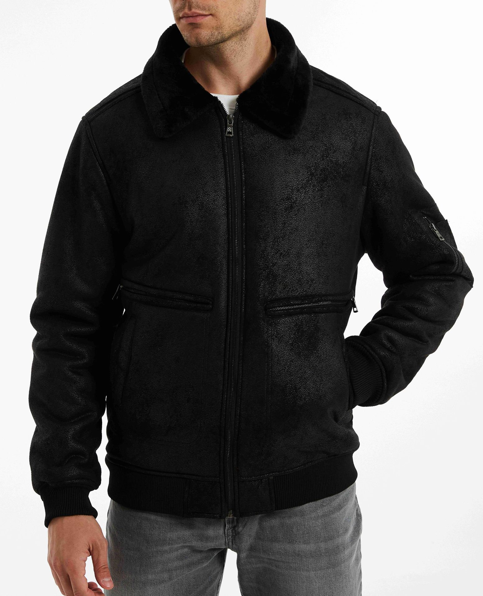 Men's Fur Lined Winter Jacket With Multi Pockets And Lapel Collar_voghion.com