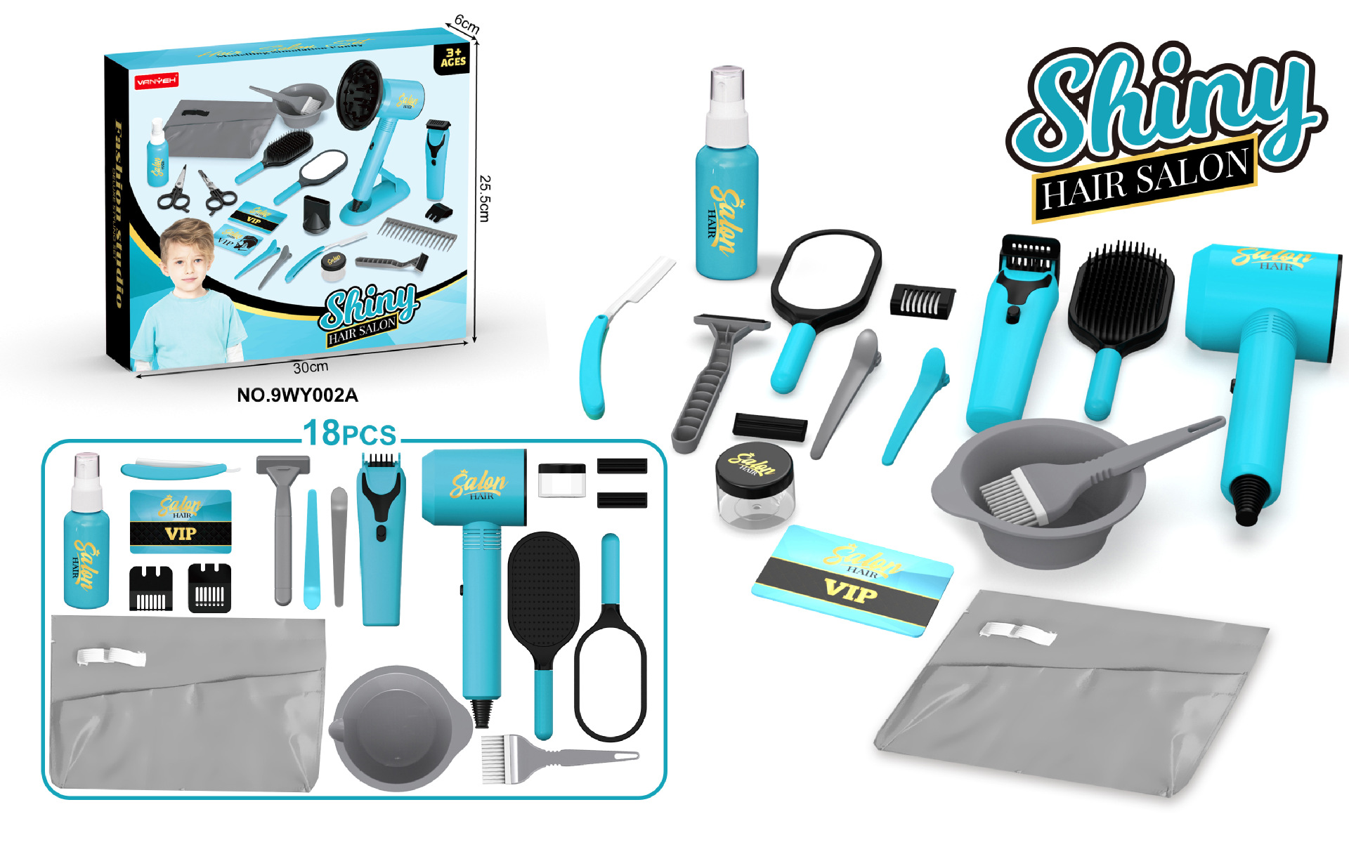 Secador de pelo eléctrico transfronterizo para niños, barra de lacio, juego de corte de pelo, herramientas de vestir, herramientas de peluquería, juguetes de juego para el hogar