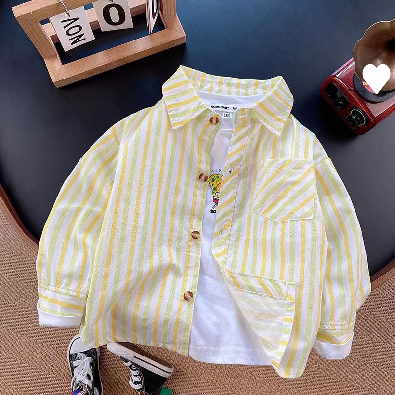 Vertical striped shirt green and durable