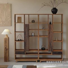 実木博古架展示棚寂風茶室置物棚多宝閣茶杯棚老楡木本棚酒棚
