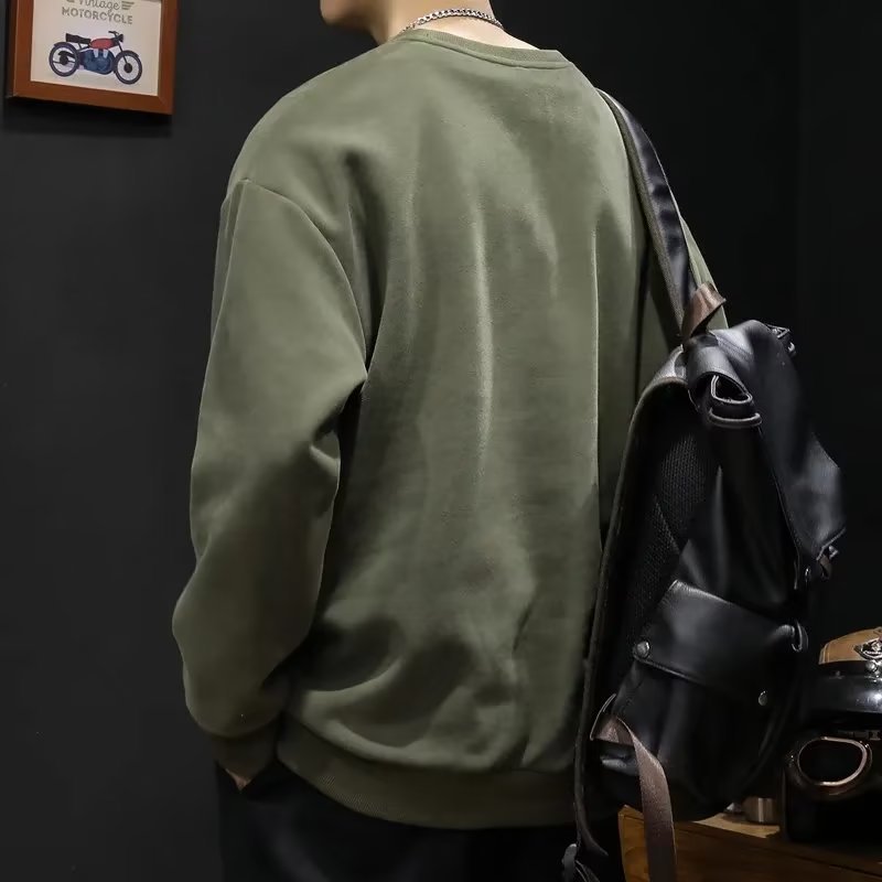 Primavera y otoño nuevo suéter de cuello redondo bolsillo de los hombres cremallera más tamaño suelta más tamaño de los hombres camisa de nicho manga larga moda