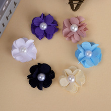 韩版3cm布艺四叶珍珠花diy手工小花发饰服装辅料胸花鞋花配件批发