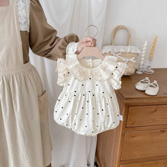 INS婴儿夏季衣服女宝宝韩版洋气波点包屁衣薄款新生儿满月爬服a类