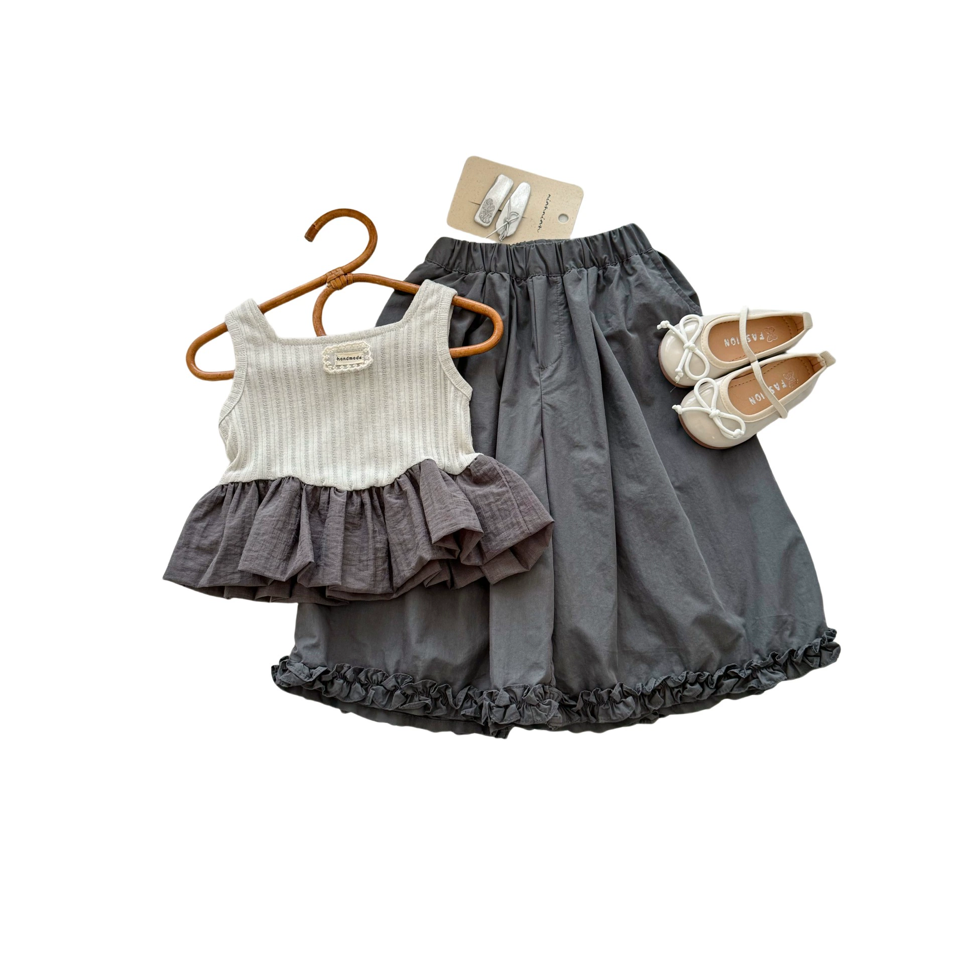 Summer set, top with cups, trousers, vest