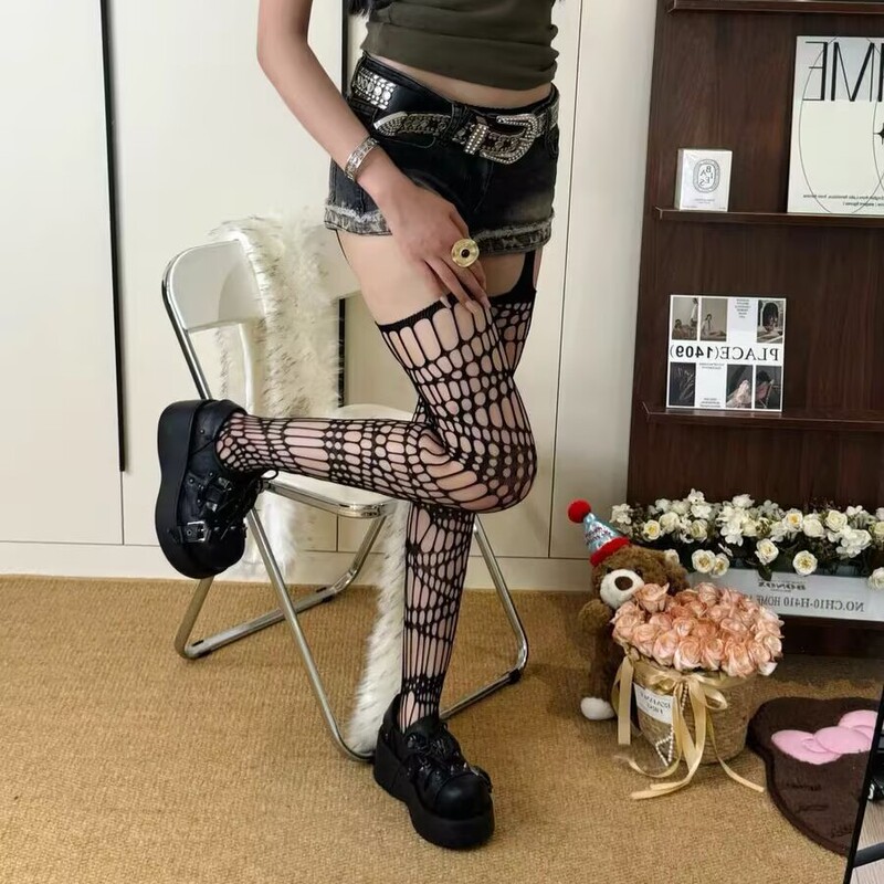 Japanese Diablo y2k Sexy Strap Irregular Net Stockings Gothic Harajuku Base Socks Spice Girls Jk Mesh Pantyhose