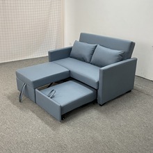 现代简约蓝色科技布小户型客厅卧室两用折叠双拖床多功能沙发床