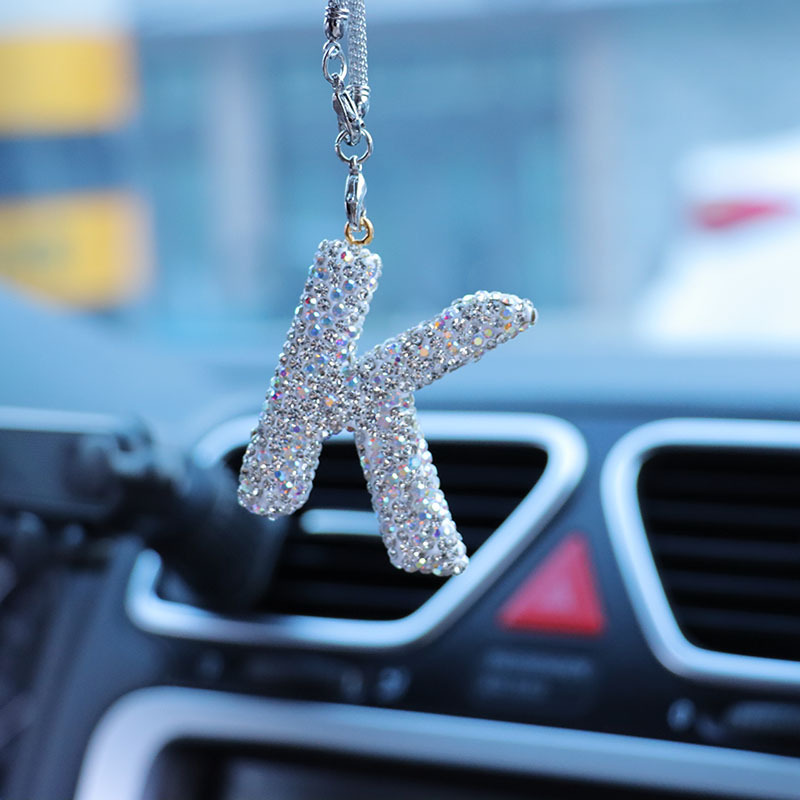 Letter bow clay car interior accessories pendant ladies rhinestone car rearview mirror pendant pendant