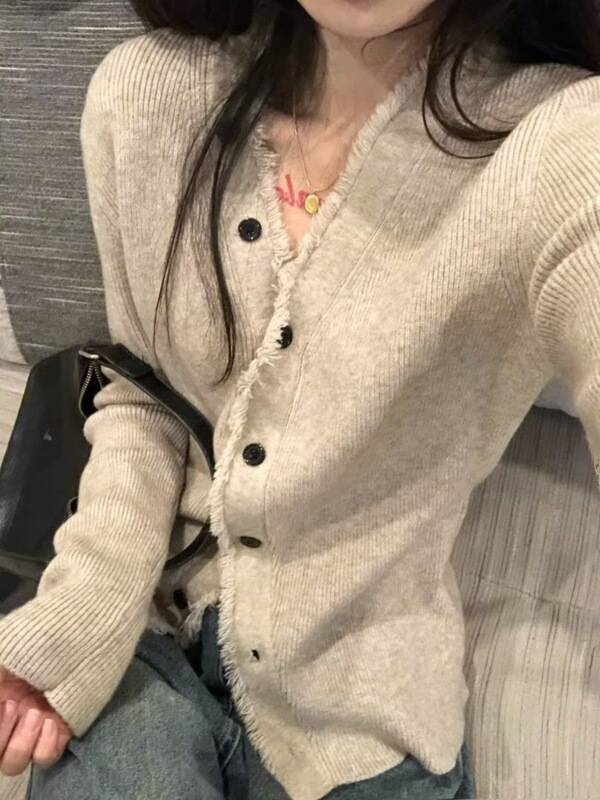 v领针织开衫女秋季2025年新款修身气质女单排扣内搭毛衣打底上衣|undefined