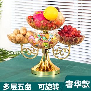 Fruit Plate Household 2025 New Model Rotatable Multi-Layer Living Room Fruit Plate Snacks Dried Fruit Candy Accessible Luxury High-End Crystal