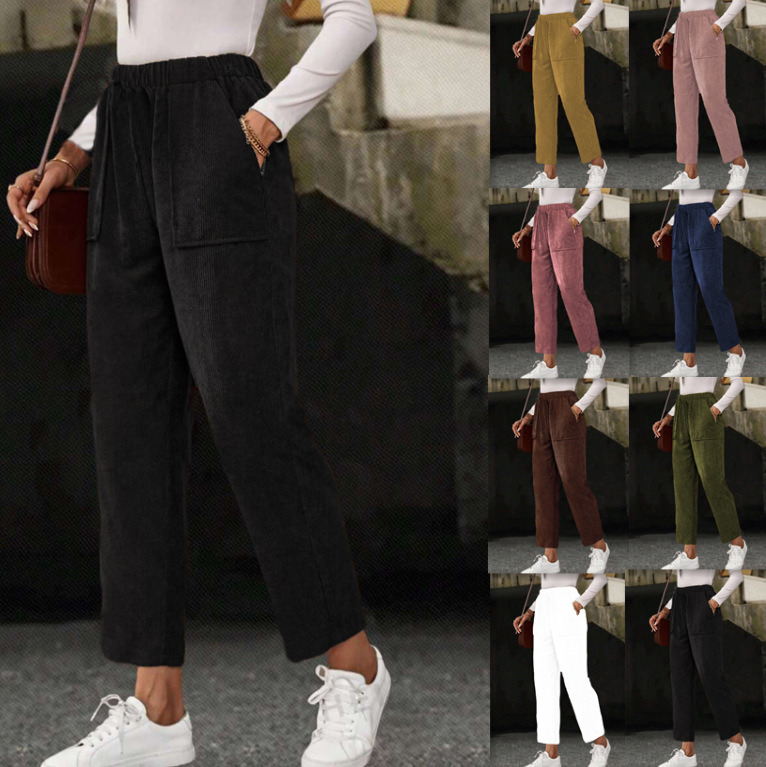 Cross-Border 2026Wish Amazon Independent Site New Autumn and Winter Corduroy Casual Solid Color Pocket Straight-Leg Pants for Women Cross-Border 2026Wish Amazon Independent Site New Autumn and Winter Corduroy Casual Solid Color Pocket Straight-Leg Pants for Women