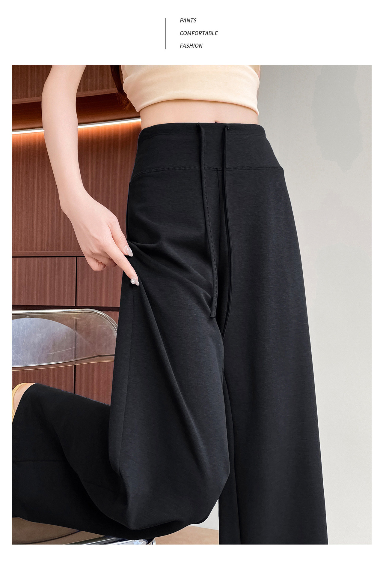 Quần legging yoga nữ cạp cao ống suông chất liệu lụa băng mát mẻ — Màu trắng gạo - Extended chi tiết 36