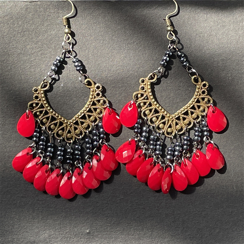 Ethnic Style Bohemian Water Droplets Alloy Beaded Tassel Hollow Out Women's Drop Earrings display picture 3