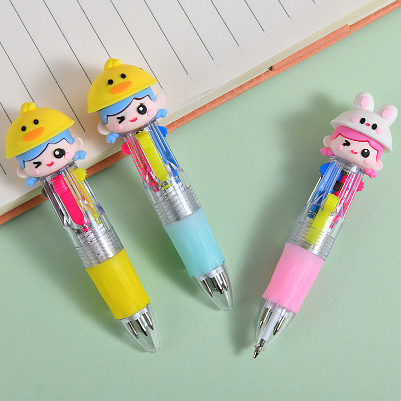 Bonito sombrero de animales niña mini dibujos animados bolígrafo de cuatro colores bolígrafo multicolor bolígrafo de cuentas estudiantes premios papelería al por mayor