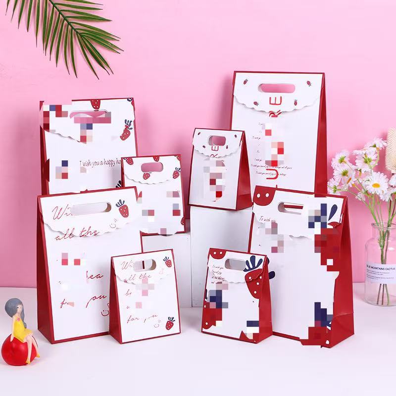 Strawberry Tote Bag Wholesale Gift Bag Birthday Accompanying Gift Portable Paper Bag Gift Candy Shopping Packaging Bag Strawberry Tote Bag Wholesale Gift Bag Birthday Accompanying Gift Portable Paper Bag Gift Candy Shopping Packaging Bag