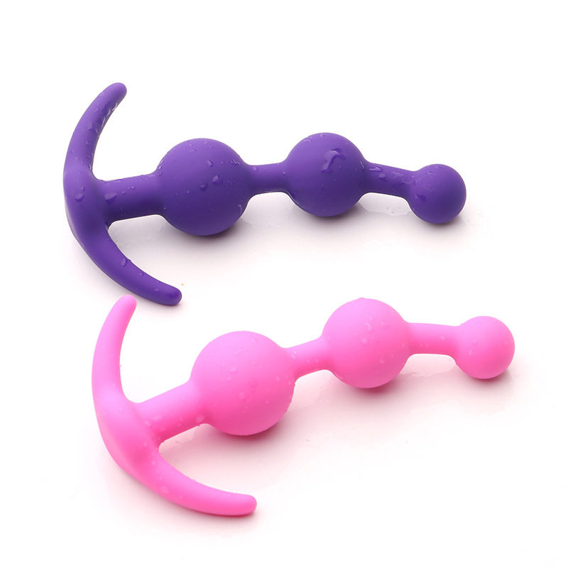 Three-Section Silicone Anal Beads Training Set, Smooth Tapered Plug, Purple — detail image 4