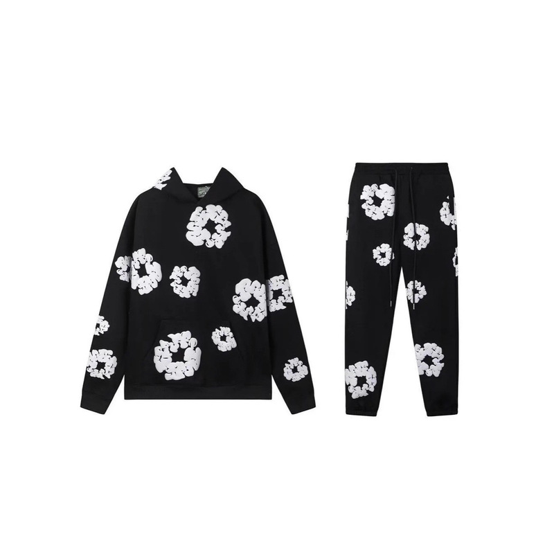 Cross-Border American-Style Autumn and Winter Sweatshirt with Kanye West Cottonwood Flower All-Over Foam Print, Hip-Hop Loose Fit, Unisex Fleece-Lined Hoodie
