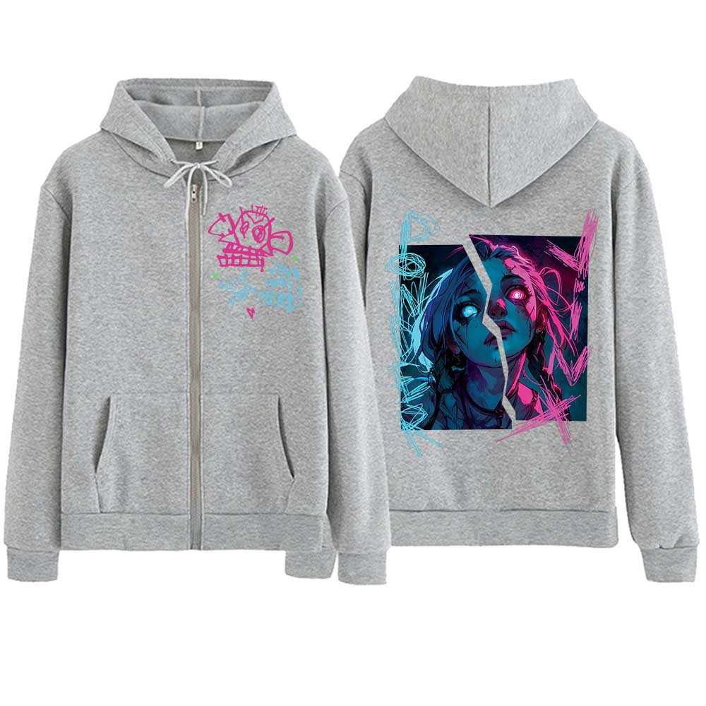 Hot Anime Arcane-Jinx Zipper Hoodie Harajuku Pullover Tops