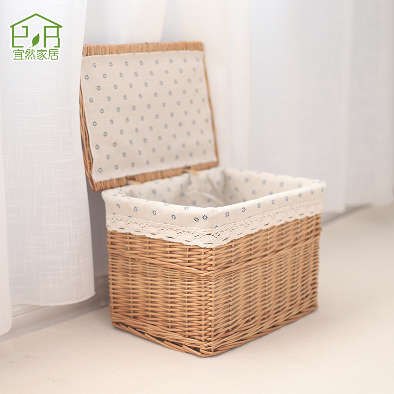 Yiran en stock ratán organizador caja tejida con cubierta de tela extraíble y lavable casa dormitorio ropa edredón almacenamiento cesta