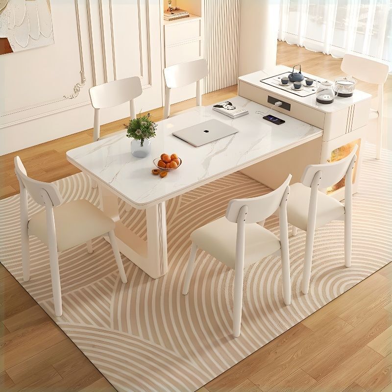 Cream Style Retractable Slate Island Dining Table Integrated Small Apartment Living Room Home Modern Simple High-End Tea Table