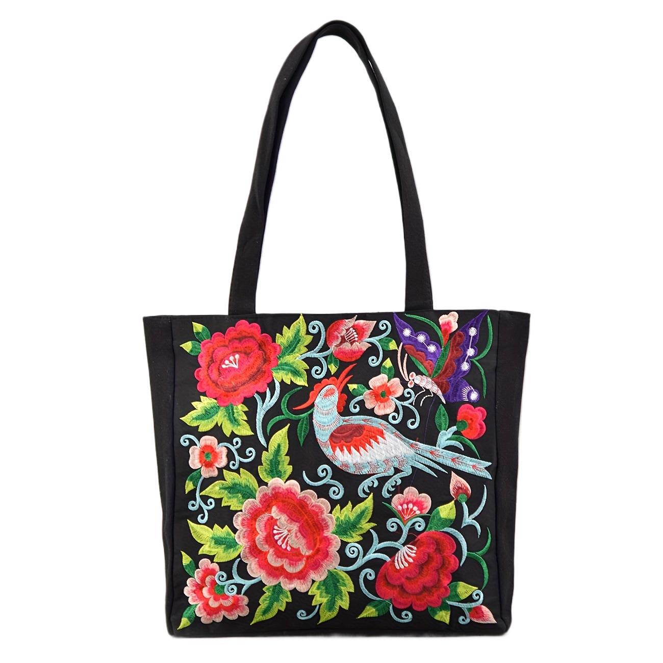 Bolso de hombro bordado de estilo étnico Bolso de Yunnan de gran capacidad Bolso Tote femenino Bolso de compras portátil de peonía de estilo nacional de lona