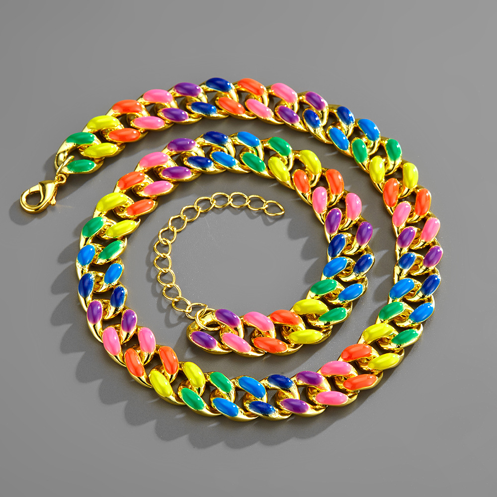 Cross-border Accessories Bold Colorful Rainbow Trendy Cuban Chain display picture 2