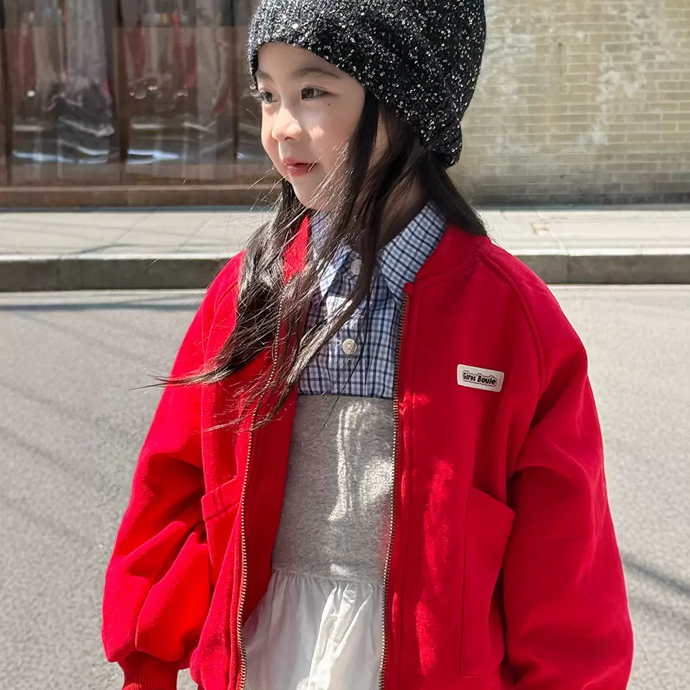 儿童拉链卫衣外套2025秋装新款韩版男女童贴标字母印花外套