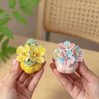 景德镇陶瓷双花手工陶瓷花转转乐桌面摆件高颜值茶宠精致花朵装饰