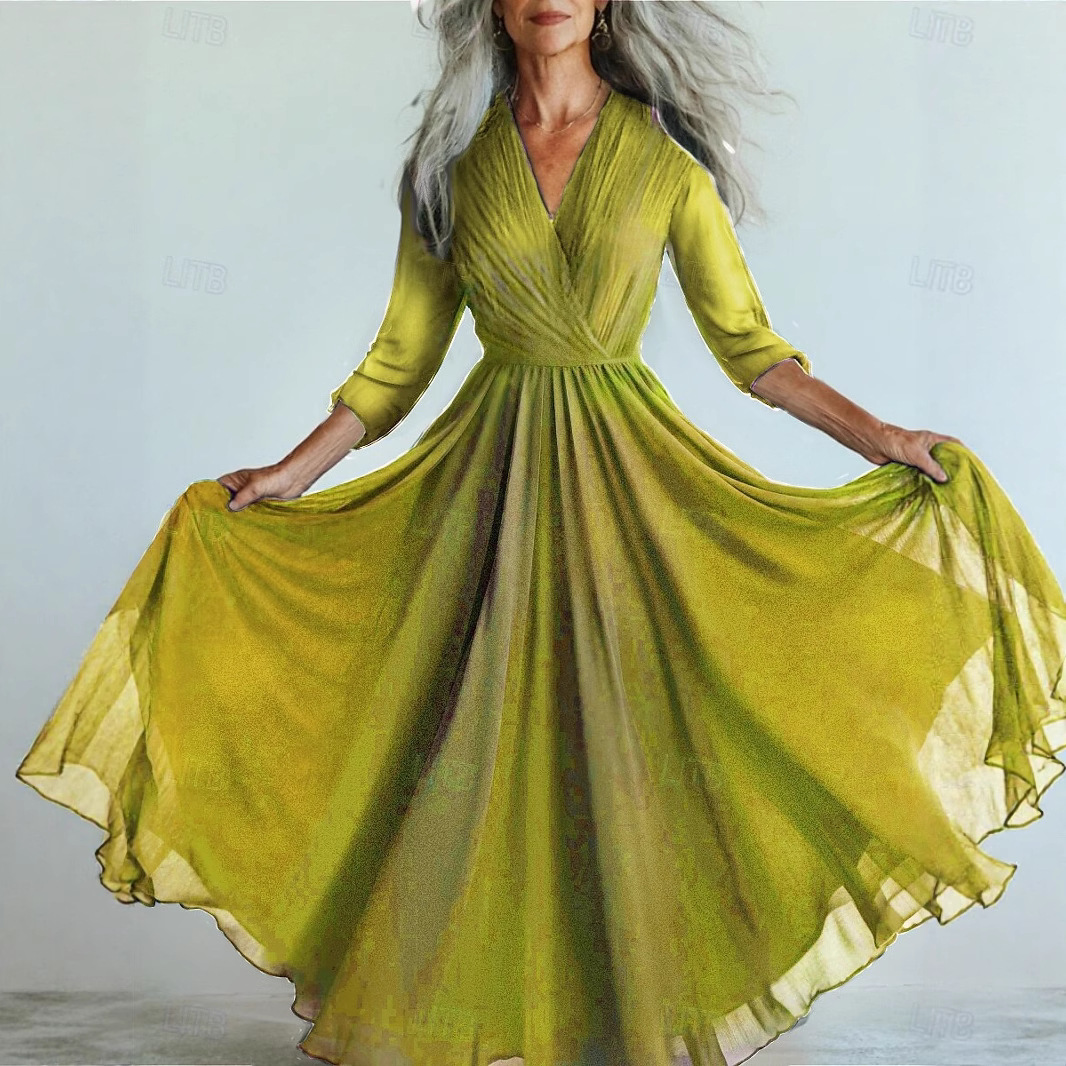 Mesh Long Sleeve Dress, Bohemian Resort Style Big Swing Skirt, Chiffon Dress_ecoleips.com