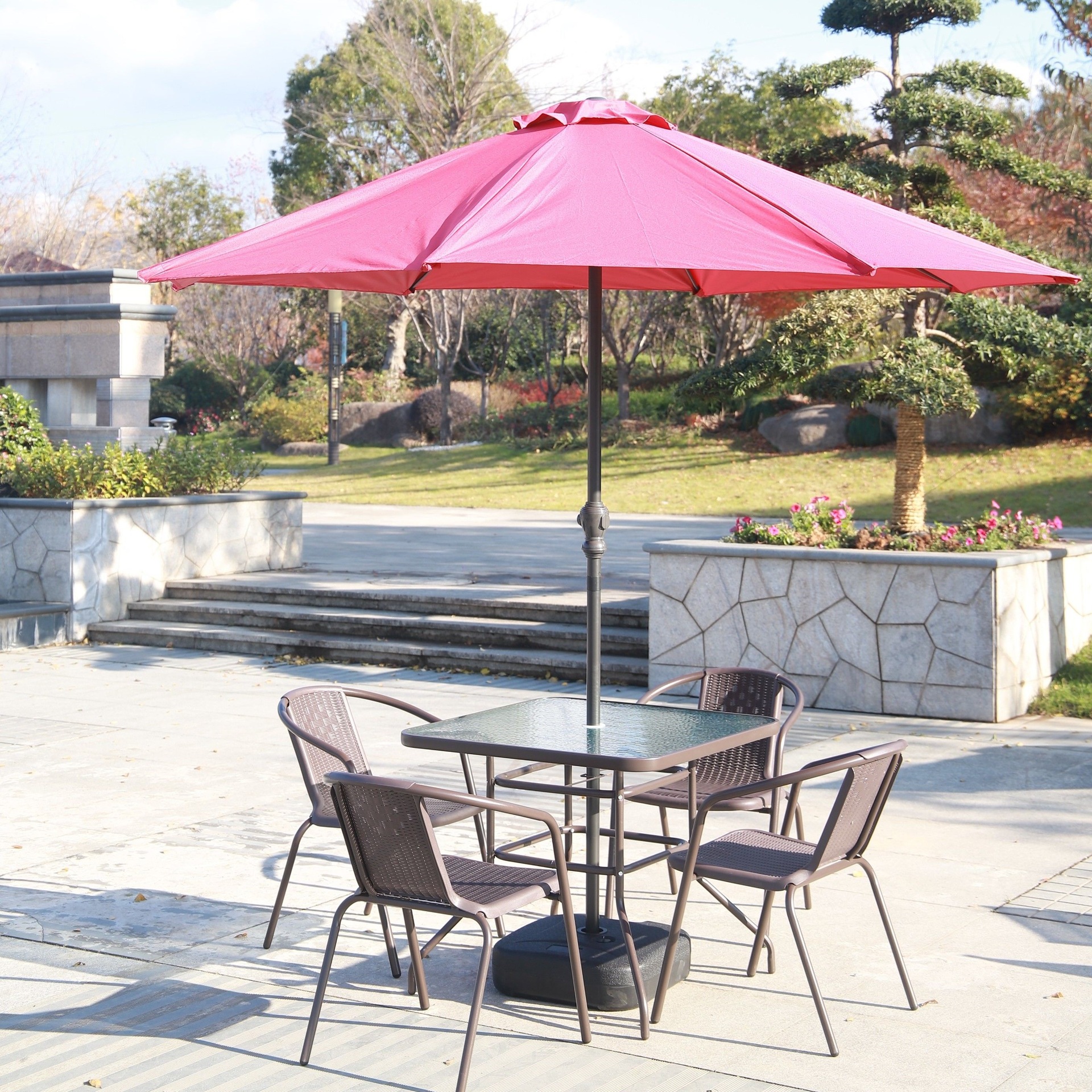Mesa y silla al aire libre con paraguas combinación patio al aire libre jardín mesas y sillas tres piezas set casero ocio al aire libre balcón tabla plegable image 16