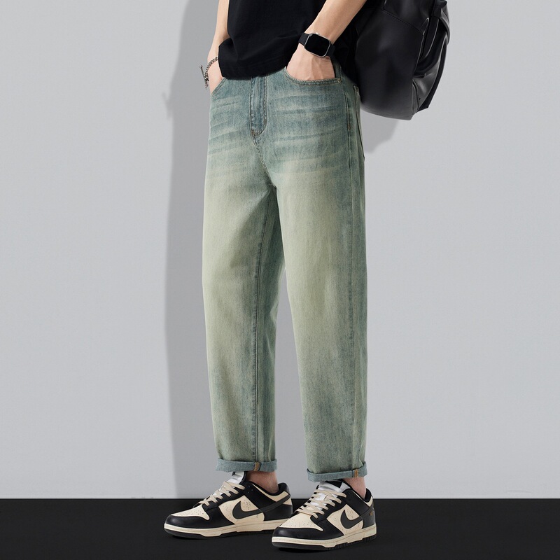 Plain Men's Cool-Touch Jeans 2026 Spring/Summer New Style American High Street Loose Elastic Tapered Cropped Pants Trendy Plain Men's Cool-Touch Jeans 2026 Spring/Summer New Style American High Street Loose Elastic Tapered Cropped Pants Trendy