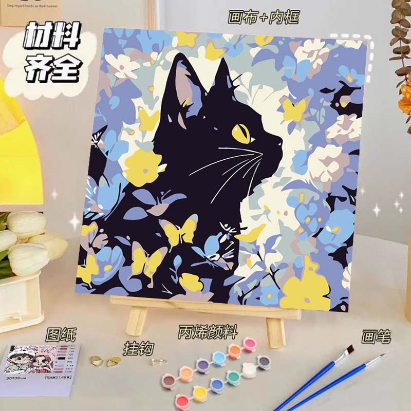 Pintura al óleo digital de bricolaje, dibujos animados para niños, pinturas para colorear hechas a mano, lindos puestos de animación curativos, comercio exterior transfronterizo