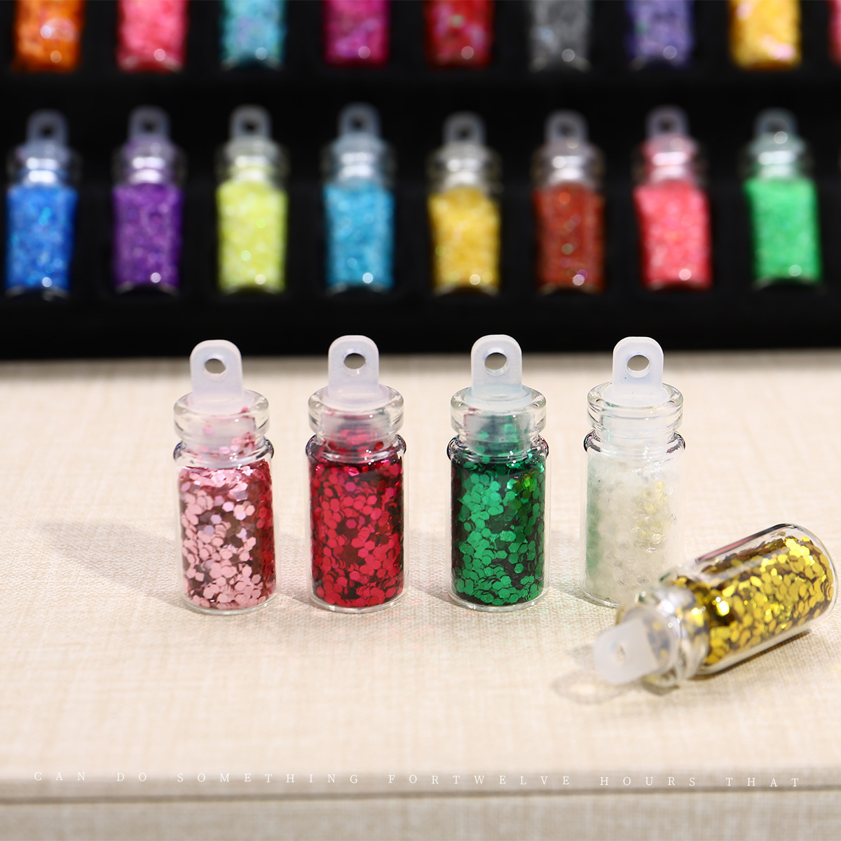 48 color botella de vidrio brillo traje de uñas joyería de La Perla accesorios de bricolaje uñas lentejuelas pegatinas