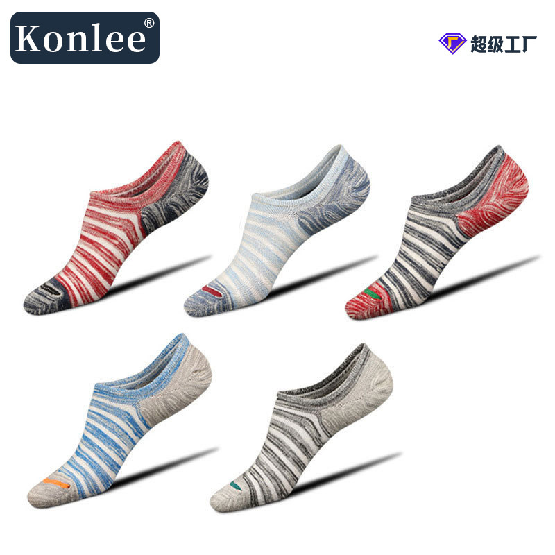 New Spring and Summer Anti-falling Striped Combed Cotton Japanese Boat Socks Men's Silicone Non-slip Socks Invisible Socks
