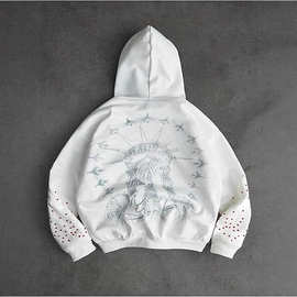 跨境亚马逊男士Y2k长袖拉链连帽衫图形街头服装连帽运动衫夹克