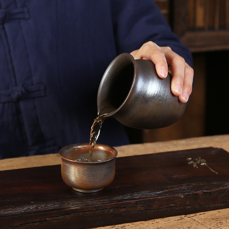 九木 纯手工 柴烧公道杯 柴烧粗陶茶海 功夫茶具茶滤分茶器 过滤