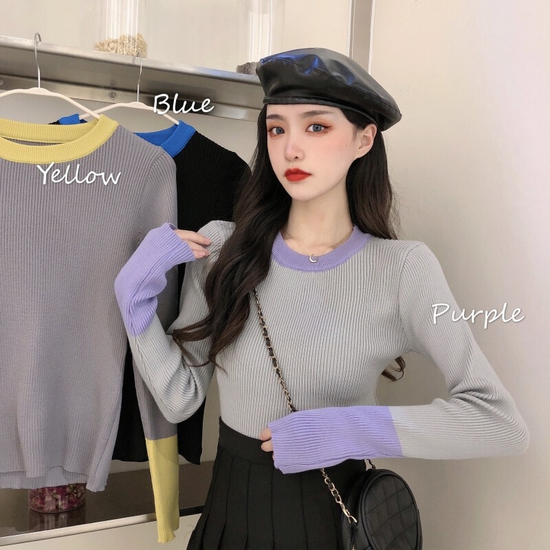 Color-Blocked Sleeve Sweater for Women with a Unique Design, Finger-Loop Detail, 2025 Autumn and Winter Thick Knit Top