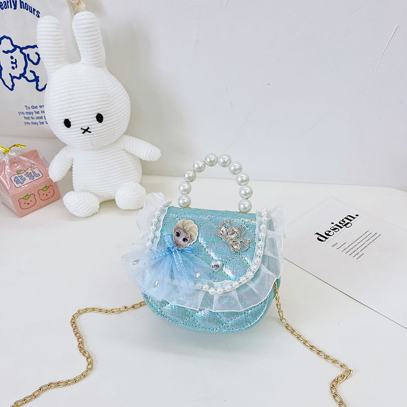2021 nuevo bolso para niños linda chica de moda princesa occidental mini bolso de hombro de malla bolsa de mensajero de perlas