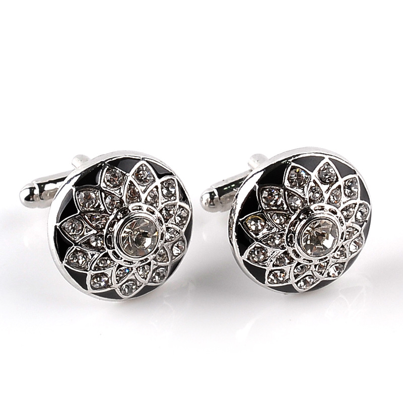 New Round Diamond Crystal Cufflinks Fashion Petal Men's Shirt Cufflinks_voghion.com