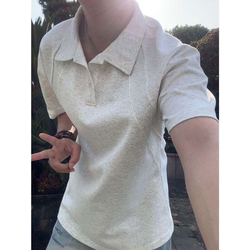 Cross-Border White and Gray Short-Sleeve Men's Summer Polo Shirt with a Unique Design, Heavyweight Shirt with a Shirt Collar and Five-Quarter Sleeves Cross-Border White and Gray Short-Sleeve Men's Summer Polo Shirt with a Unique Design, Heavyweight Shirt with a Shirt Collar and Five-Quarter Sleeves
