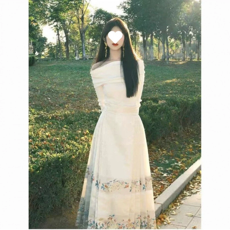 Юбка с лошадиным лицом в китайском стиле, зима 2024, новая элегантная белая юбка с лошадиным лицом