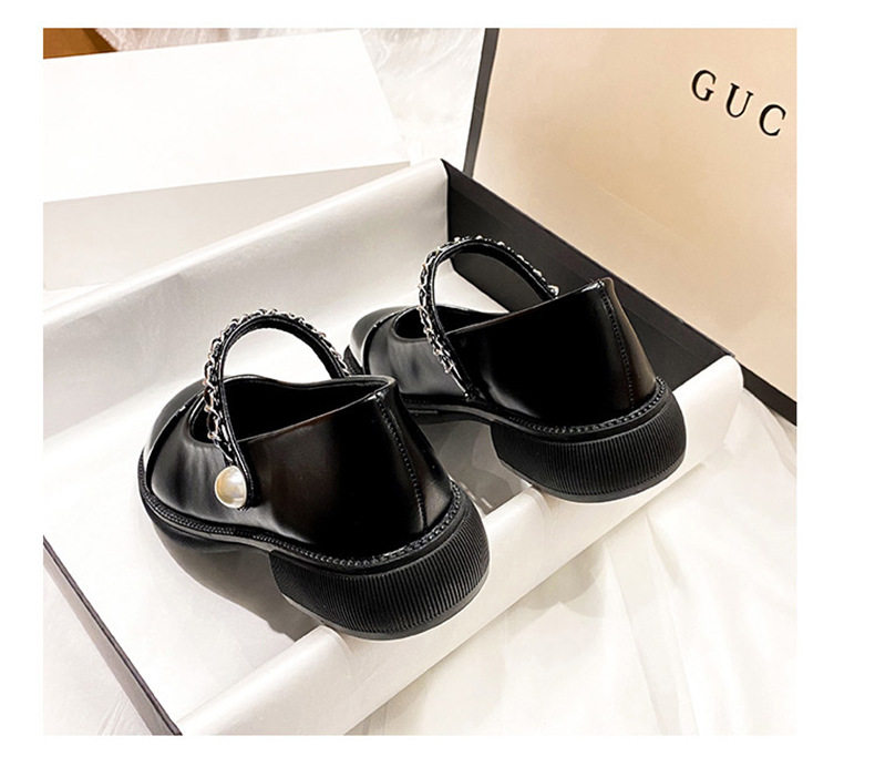 Giày Mary Jane nữ quai ngang phối màu ngọc trai, gót vuông 3–5 cm, mũi tròn — Màu trắng, Màu đen chi tiết 26