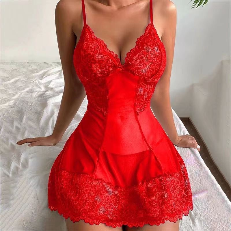 Commerce extérieur transfrontalier lingerie sexy européenne et américaine bretelles sexy chemise de nuit en maille de dentelle pour femmes vêtements de maison costume sexy en gros_voghion.com