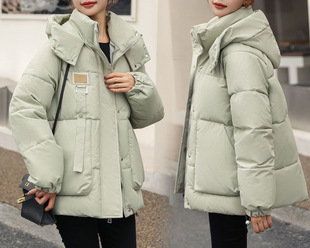 Cotton-padded jacket Women's 2024 Winter New Loose Hooded Bread Cotton-padded Coat Thickened Cotton-padded Jacket Black Green Other