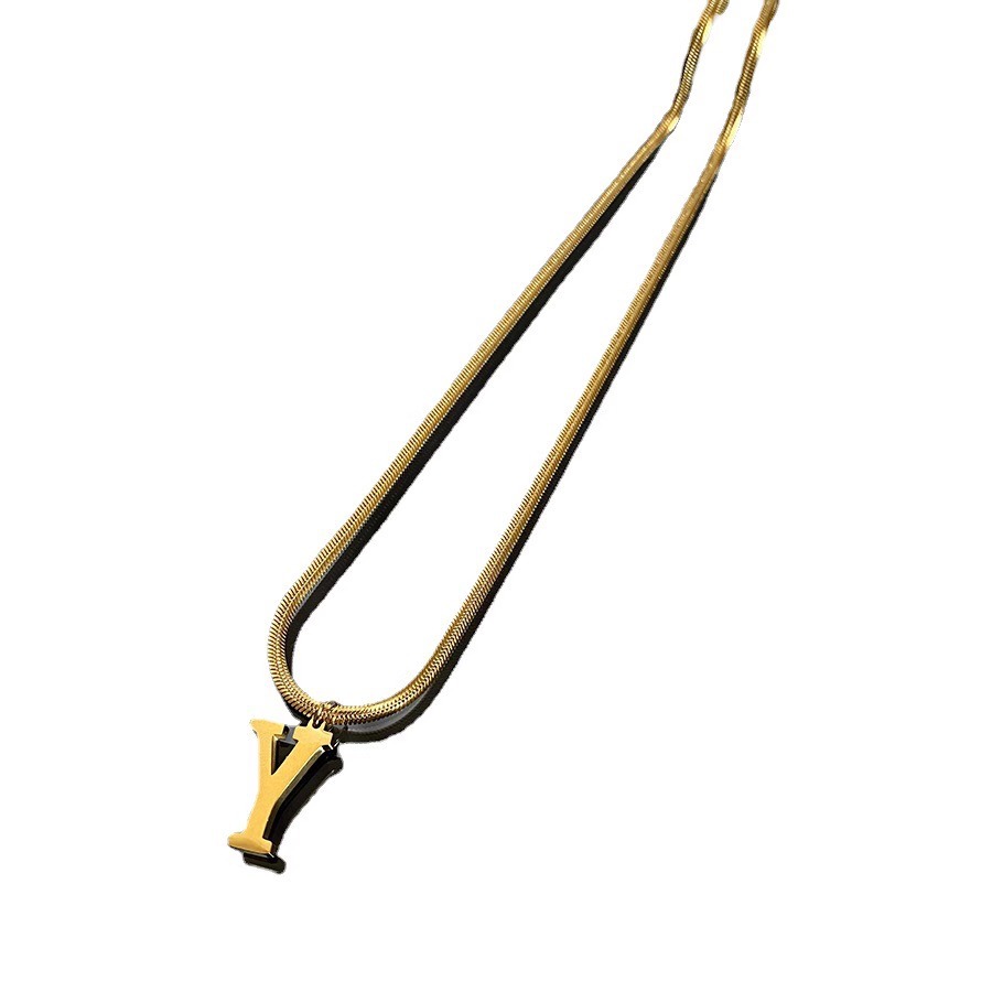 Initial Necklace In Titanium Steel - Elegant Gold Letter Pendant_voghion.com