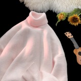 高领酒红色加绒毛衣男款秋冬痞帅慵懒风针织衫cleanfit内搭打底衫，男装针织衫/毛衣，星座614