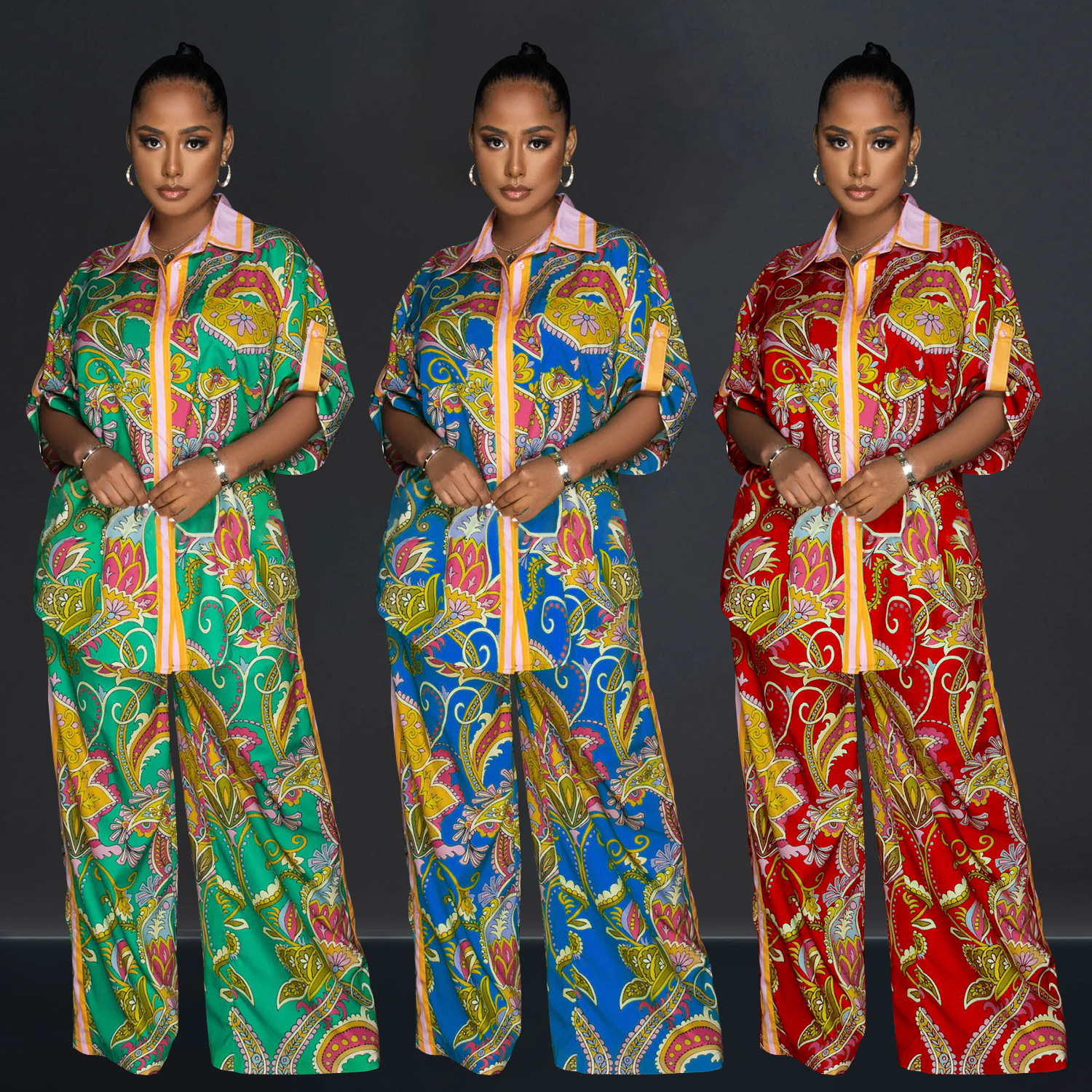 C6618 transfronterizo AliExpress Amazon ropa de mujer de moda europea y americana camisa impresa francesa pantalones de manga corta conjunto de dos piezas