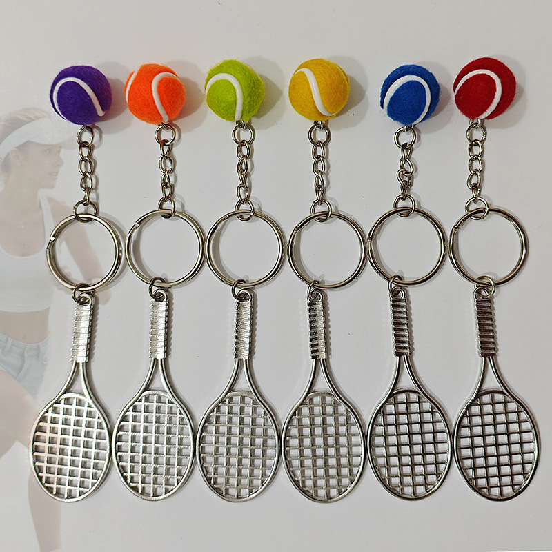 Simulated Mini Colorful Alloy Tennis Backpack Pendant Year of the Horse Creative Keychain Ring Sports Gift Accessory