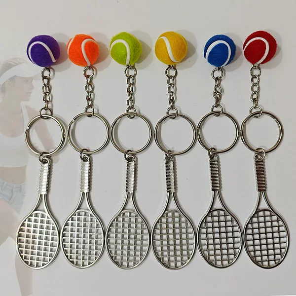 Simulated Mini Colorful Alloy Tennis Backpack Pendant Year of the Horse Creative Keychain Ring Sports Gift Accessory